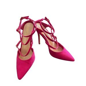 ShoeDazzle Mirsa Hot Pink Multi Strap Pointed Toe Stiletto Pumps Heels Size 9.5